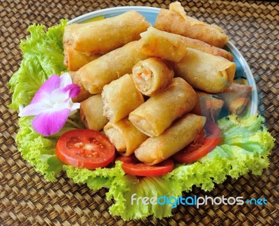 Fried Chinese Traditional Spring Rolls Food Stock Photo