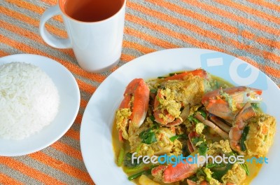 Fried Crab In Yellow Curry Stock Photo