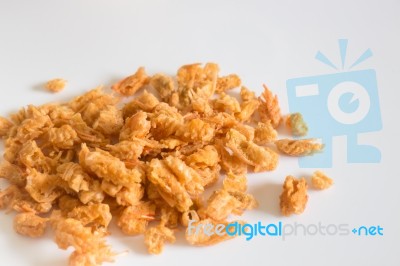 Fried Crispy Shrimp Head On White Background Stock Photo