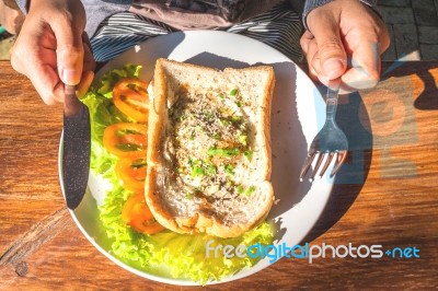 Fried Eggs And Bread Stock Photo