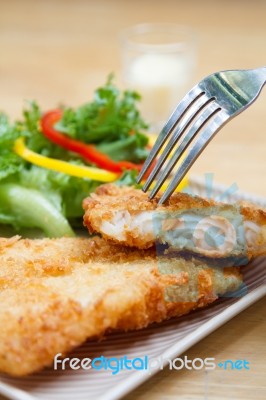 Fried Fish And Salad Stock Photo