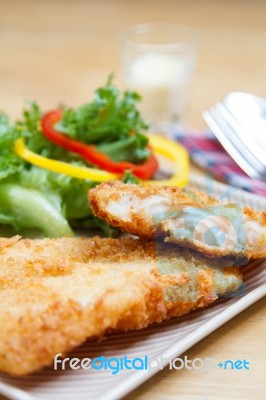 Fried Fish And Salad Stock Photo