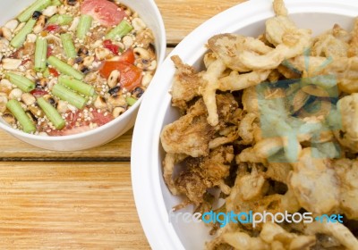 Fried Mushroom With Spicy Sauce , Thai Style Snack Stock Photo