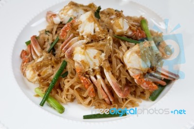 Fried Noodles With Crab Stock Photo