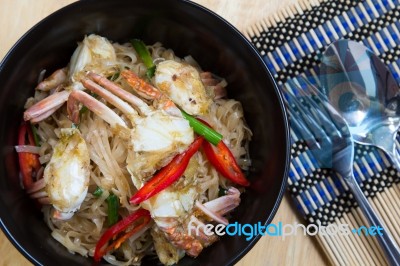 Fried Noodles With Crab Stock Photo