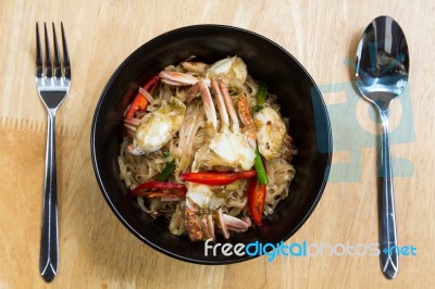 Fried Noodles With Crab Stock Photo