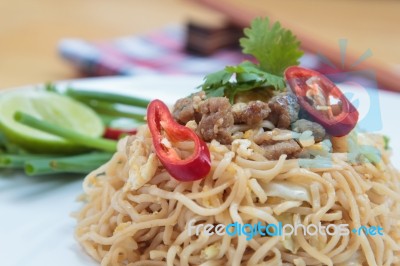 Fried Noodles With Pork Stock Photo