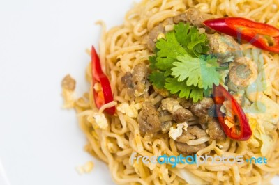 Fried Noodles With Pork Stock Photo