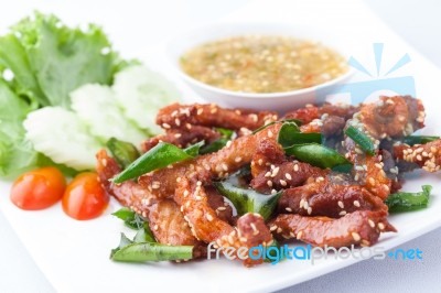 Fried Pork Topping With White Sesame Stock Photo