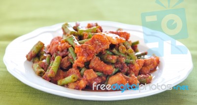 Fried Pork With Chili Paste, Thai Food Stock Photo