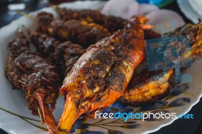 Fried Prawns Stock Photo