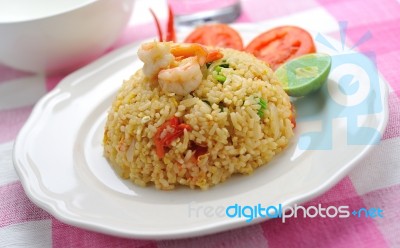 Fried Rice With Shrimp Stock Photo