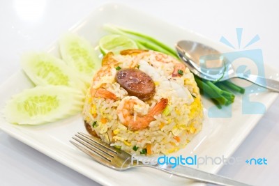 Fried Rice With Shrimp  Stock Photo