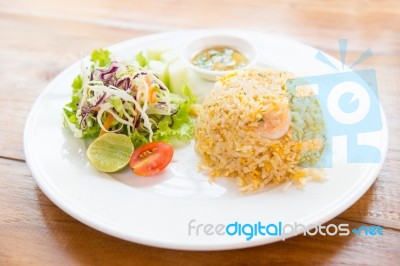 Fried Rice With Shrimp And Salad Stock Photo