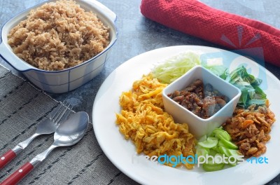 Fried Rice With Shrimp Paste Stock Photo