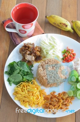 Fried Rice With Shrimp Paste Stock Photo