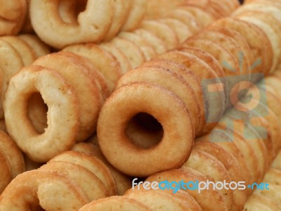 Fried Ring Doughnuts Thai Style Toped With White Sugar Stock Photo