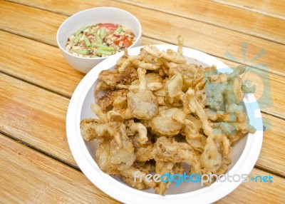 Fried Sajor-caju Mushroom With Spicy Sauce Stock Photo