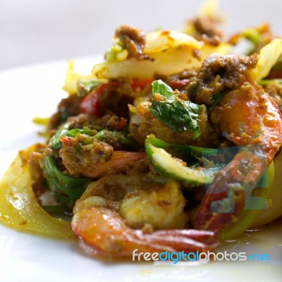 Fried Shrimp Curry Stock Photo