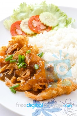 Fried Shrimp In Tamarind Sauce Stock Photo