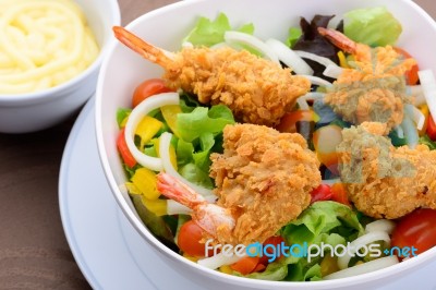 Fried Shrimp Salad Stock Photo