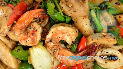 Fried Shrimp With Black Pepper Background Texture Stock Photo