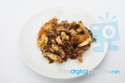 Fried Shrimp With Garlic And Pepper, Thai Food Stock Photo