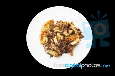 Fried Shrimp With Garlic And Pepper, Thai Food Stock Photo