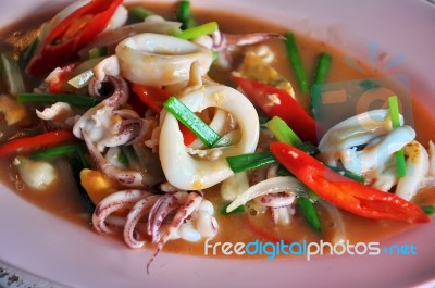 Fried Squid With Salted Egg Stock Photo