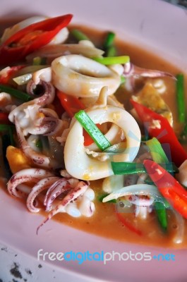 Fried Squid With Salted Egg Stock Photo