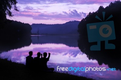 Friend-family Sitting To See Beautiful Landscape Stock Photo