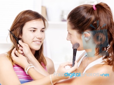 Friends Beautify Each Other Stock Photo