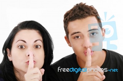 Friends Showing Silence Sign Stock Photo