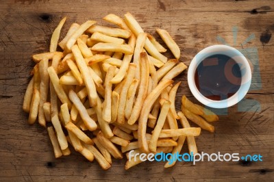 Fries French Ketchup Still Life Flat Lay Stock Photo