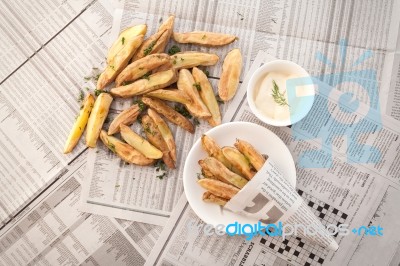 Fries French Mayonnaise Herb Still Life Stock Photo