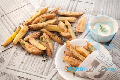 Fries French Mayonnaise Herb Still Life Stock Photo