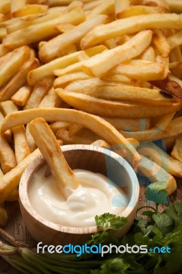 Fries French Sour Cream Herb Still Life Close Up Stock Photo