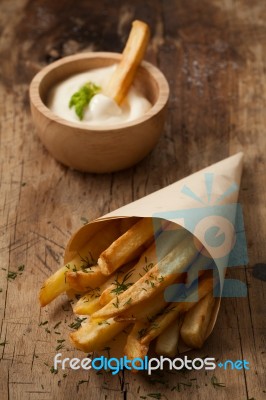 Fries French Sour Cream Still Life Close Up Stock Photo