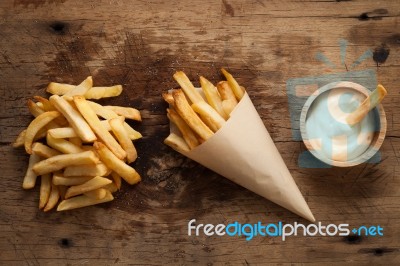 Fries French Sour Cream Still Life Flat Lay Stock Photo