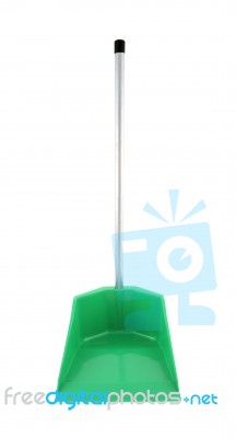 Front Green Plastic Dustpan On White Background Stock Photo