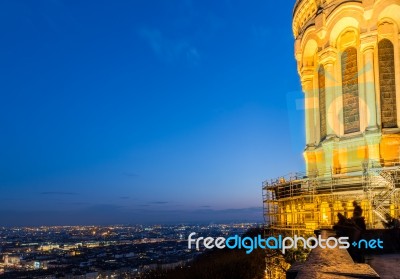 Front Of A Lyon Cathedral In France Stock Photo