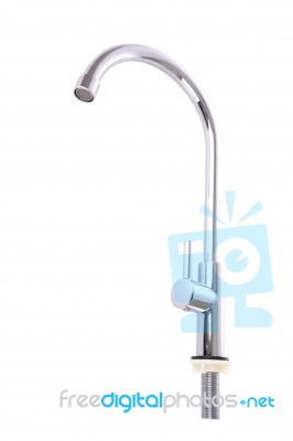 Front Of Kitchen Faucet On White Background Stock Photo