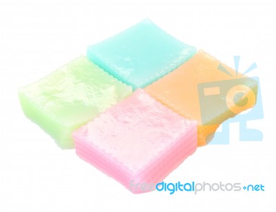 Front Pink Multiple Layer Sweetmeat On White Background Stock Photo