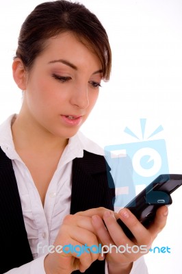 Front View Of Female Executive Using Cellphone Stock Photo