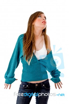 Front View Of Happy Young Woman Stock Photo