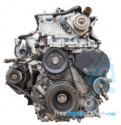 Front View Of Old Diesel Engine Isolated White Background Use Fo… Stock Photo