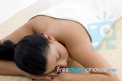 Front View Of Relaxing Young Woman Stock Photo