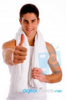 Front View Of Smiling Man With Thumbs Up Stock Photo