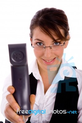 Front View Of Young Professional Offering Call Stock Photo