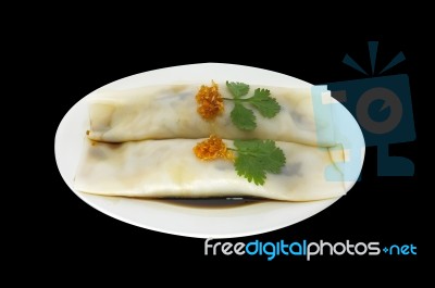 Front View , Rich Noodle Paste With Pork Fried Bamboo Shoots On Black Background , Thai Food Stock Photo